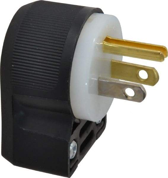 Hubbell Wiring Device-Kellems - 125 VAC, 15 Amp, 5-15P NEMA, Angled, Self Grounding, Commercial, Industrial Grade Plug - 2 Pole, 3 Wire, 1 Phase, 1/2 hp, Nylon, Black, White - Eagle Tool & Supply