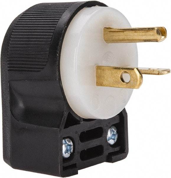 Hubbell Wiring Device-Kellems - 250 VAC, 20 Amp, 6-20P NEMA, Angled, Self Grounding, Commercial, Industrial Grade Plug - 2 Pole, 3 Wire, 1 Phase, 2 hp, Nylon, Black, White - Eagle Tool & Supply