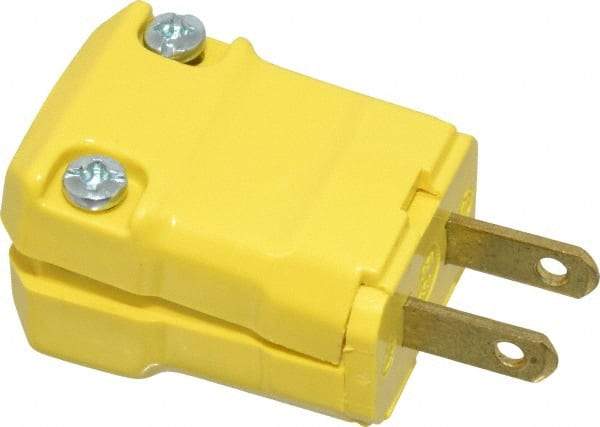 Hubbell Wiring Device-Kellems - 125 VAC, 15 Amp, 1-15P NEMA, Valise, Ungrounded, Commercial, Industrial Grade Plug - 2 Pole, 2 Wire, 1 Phase, 1/2 hp, Nylon, Yellow - Eagle Tool & Supply