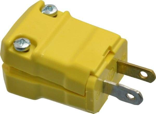 Hubbell Wiring Device-Kellems - 125 VAC, 15 Amp, 1-15P NEMA, Valise, Ungrounded, Commercial, Industrial Grade Plug - 2 Pole, 2 Wire, 1 Phase, 1/2 hp, Nylon, Yellow - Eagle Tool & Supply