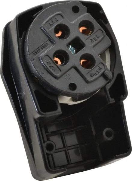 Hubbell Wiring Device-Kellems - 250 VAC, 50 Amp, 15-50P NEMA, Angled, Self Grounding, Commercial, Industrial Grade Plug - 3 Pole, 4 Wire, 3 Phase, 7-1/2 hp, Nylon, Black, White - Eagle Tool & Supply