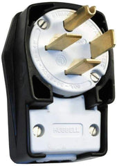 Hubbell Wiring Device-Kellems - 250 VAC, 60 Amp, 15-60P NEMA, Angled, Self Grounding, Commercial, Industrial Grade Plug - 3 Pole, 4 Wire, 3 Phase, 10 hp, Nylon, Black, White - Eagle Tool & Supply