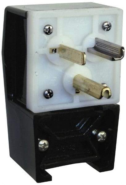 Hubbell Wiring Device-Kellems - 125 VAC, 30 Amp, 5-30P NEMA, Angled, Self Grounding, Commercial, Industrial Grade Plug - 2 Pole, 3 Wire, 1 Phase, 2 hp, Nylon, Black, White - Eagle Tool & Supply