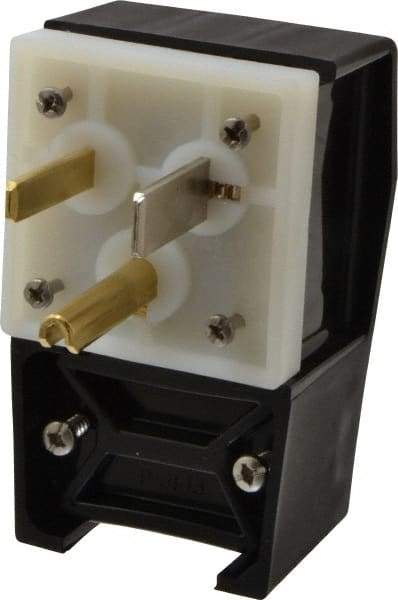 Hubbell Wiring Device-Kellems - 125 VAC, 50 Amp, 5-50P NEMA, Angled, Self Grounding, Commercial, Industrial Grade Plug - 2 Pole, 3 Wire, 1 Phase, 2 hp, Nylon, Black, White - Eagle Tool & Supply