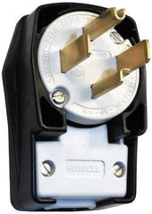 Hubbell Wiring Device-Kellems - 125/250 VAC, 30 Amp, 14-30P NEMA, Angled, Self Grounding, Commercial, Industrial Grade Plug - 3 Pole, 4 Wire, 1 Phase, 2 hp, Nylon, Black, White - Eagle Tool & Supply