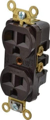 Hubbell Wiring Device-Kellems - 125 VAC, 15 Amp, 5-15R NEMA Configuration, Brown, Industrial Grade, Self Grounding Duplex Receptacle - 1 Phase, 2 Poles, 3 Wire, Flush Mount, Corrosion, Heat and Impact Resistant - Eagle Tool & Supply