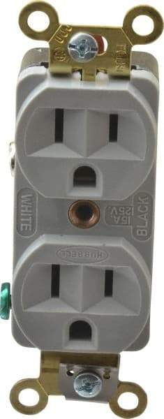 Hubbell Wiring Device-Kellems - 125 VAC, 15 Amp, 5-15R NEMA Configuration, Gray, Industrial Grade, Self Grounding Duplex Receptacle - 1 Phase, 2 Poles, 3 Wire, Flush Mount, Corrosion, Heat and Impact Resistant - Eagle Tool & Supply