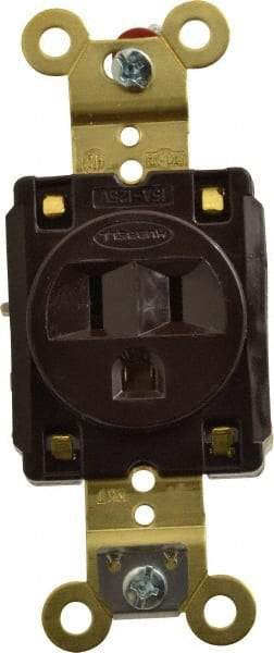 Hubbell Wiring Device-Kellems - 125 VAC, 15 Amp, 5-15R NEMA Configuration, Brown, Specification Grade, Self Grounding Single Receptacle - 1 Phase, 2 Poles, 3 Wire, Flush Mount, Corrosion, Heat and Impact Resistant - Eagle Tool & Supply