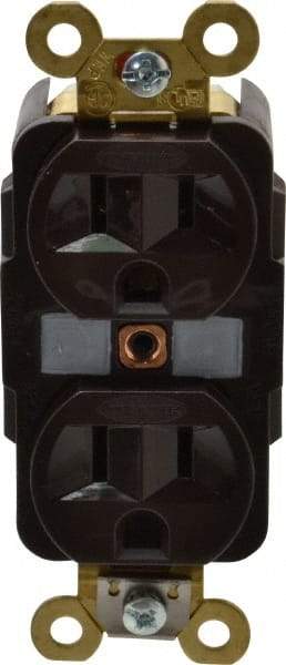 Hubbell Wiring Device-Kellems - 125 VAC, 15 Amp, 5-15R NEMA Configuration, Brown, Specification Grade, Self Grounding Duplex Receptacle - 1 Phase, 2 Poles, 3 Wire, Flush Mount, Corrosion, Heat and Impact Resistant - Eagle Tool & Supply