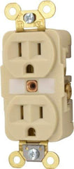 Hubbell Wiring Device-Kellems - 125 VAC, 15 Amp, 5-15R NEMA Configuration, Ivory, Specification Grade, Self Grounding Duplex Receptacle - 1 Phase, 2 Poles, 3 Wire, Flush Mount, Corrosion, Heat and Impact Resistant - Eagle Tool & Supply