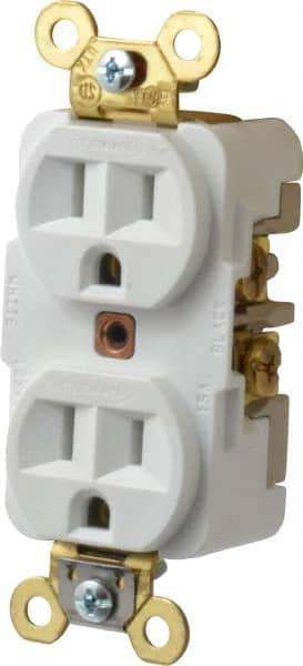 Hubbell Wiring Device-Kellems - 125 VAC, 15 Amp, 5-15R NEMA Configuration, White, Specification Grade, Self Grounding Duplex Receptacle - 1 Phase, 2 Poles, 3 Wire, Flush Mount, Corrosion, Heat and Impact Resistant - Eagle Tool & Supply