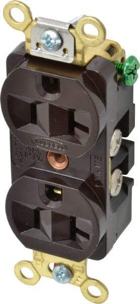 Hubbell Wiring Device-Kellems - 125 VAC, 20 Amp, 5-20R NEMA Configuration, Brown, Industrial Grade, Self Grounding Duplex Receptacle - 1 Phase, 2 Poles, 3 Wire, Flush Mount, Corrosion, Heat and Impact Resistant - Eagle Tool & Supply