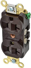 Hubbell Wiring Device-Kellems - 125 VAC, 20 Amp, 5-20R NEMA Configuration, Brown, Industrial Grade, Self Grounding Duplex Receptacle - 1 Phase, 2 Poles, 3 Wire, Flush Mount, Corrosion, Heat and Impact Resistant - Eagle Tool & Supply