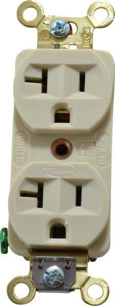 Hubbell Wiring Device-Kellems - 125 VAC, 20 Amp, 5-20R NEMA Configuration, Ivory, Industrial Grade, Self Grounding Duplex Receptacle - 1 Phase, 2 Poles, 3 Wire, Flush Mount, Corrosion, Heat and Impact Resistant - Eagle Tool & Supply