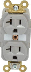 Hubbell Wiring Device-Kellems - 125 VAC, 20 Amp, 5-20R NEMA Configuration, Gray, Specification Grade, Self Grounding Duplex Receptacle - 1 Phase, 2 Poles, 3 Wire, Flush Mount, Corrosion, Heat and Impact Resistant - Eagle Tool & Supply