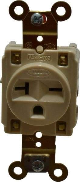 Hubbell Wiring Device-Kellems - 250 VAC, 20 Amp, 6-20R NEMA Configuration, Ivory, Specification Grade, Self Grounding Single Receptacle - 1 Phase, 2 Poles, 3 Wire, Flush Mount - Eagle Tool & Supply