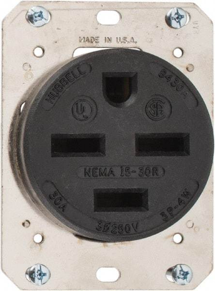 Hubbell Wiring Device-Kellems - 250 VAC, 30 Amp, 15-30R NEMA Configuration, Brown, Industrial Grade, Self Grounding Single Receptacle - 3 Phase, 3 Poles, 4 Wire, Flush Mount - Eagle Tool & Supply