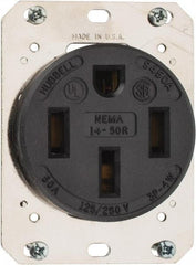 Hubbell Wiring Device-Kellems - 125/250 VAC, 50 Amp, 14-50R NEMA Configuration, Black, Industrial Grade, Self Grounding Single Receptacle - 1 Phase, 3 Poles, 4 Wire, Flush Mount - Eagle Tool & Supply