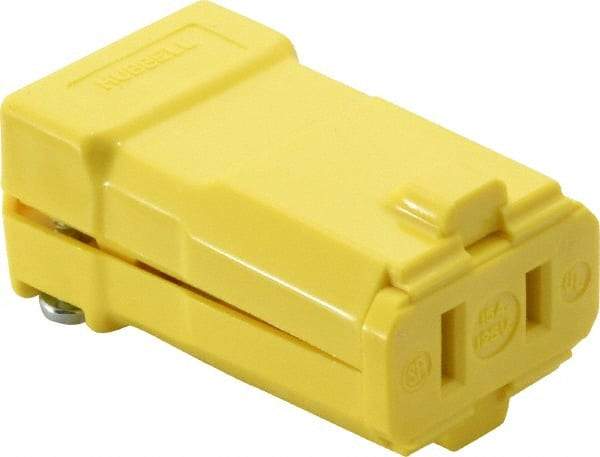 Hubbell Wiring Device-Kellems - 125 VAC, 15 Amp, 1-15R NEMA, Valise, Ungrounded, Commercial, Industrial Grade Connector - 2 Pole, 2 Wire, 1 Phase, 1/2 hp, Nylon, Yellow - Eagle Tool & Supply