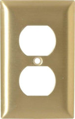 Hubbell Wiring Device-Kellems - 1 Gang, 4-1/2 Inch Long x 2.78 Inch Wide, Standard Outlet Wall Plate - Duplex Outlet, Brass, Brass - Eagle Tool & Supply