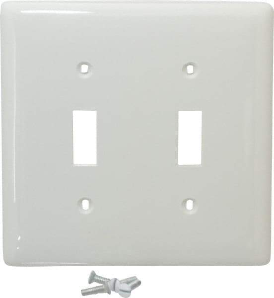 Hubbell Wiring Device-Kellems - 2 Gang, 4-1/2 Inch Long x 4.6 Inch Wide, Standard Switch Plate - Toggle Switch, White, Nylon - Eagle Tool & Supply