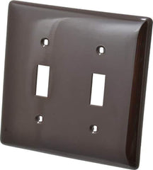 Hubbell Wiring Device-Kellems - 2 Gang, 4-1/2 Inch Long x 4.6 Inch Wide, Standard Switch Plate - Toggle Switch, Brown, Nylon - Eagle Tool & Supply