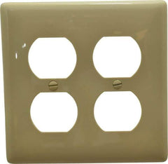 Hubbell Wiring Device-Kellems - 2 Gang, 4-1/2 Inch Long x 4.6 Inch Wide, Standard Outlet Wall Plate - Duplex Outlet, Ivory, Nylon - Eagle Tool & Supply