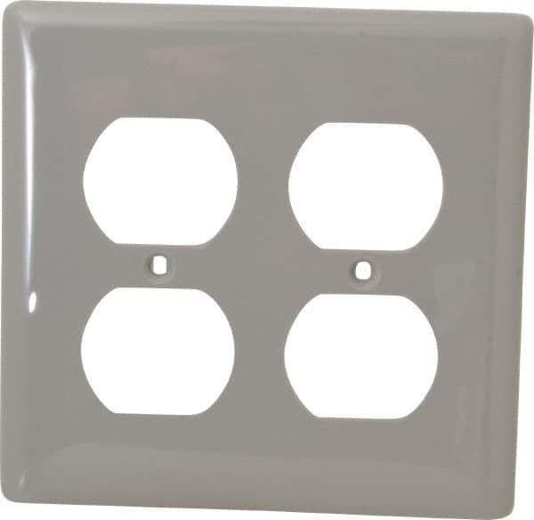 Hubbell Wiring Device-Kellems - 2 Gang, 4-1/2 Inch Long x 4.6 Inch Wide, Standard Outlet Wall Plate - Duplex Outlet, Gray, Nylon - Eagle Tool & Supply