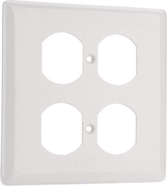 Hubbell Wiring Device-Kellems - 2 Gang, 4-1/2 Inch Long x 4.6 Inch Wide, Standard Outlet Wall Plate - Duplex Outlet, White, Nylon - Eagle Tool & Supply