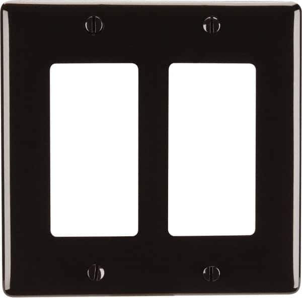 Hubbell Wiring Device-Kellems - 2 Gang, 4-1/2 Inch Long x 4.6 Inch Wide, Standard Outlet Wall Plate - GFCI/Surge Receptacle, Brown, Nylon - Eagle Tool & Supply