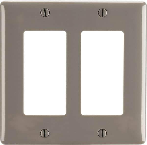 Hubbell Wiring Device-Kellems - 2 Gang, 4-1/2 Inch Long x 4.6 Inch Wide, Standard Outlet Wall Plate - GFCI/Surge Receptacle, Gray, Nylon - Eagle Tool & Supply