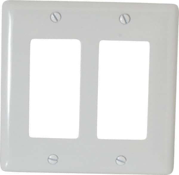 Hubbell Wiring Device-Kellems - 2 Gang, 4-1/2 Inch Long x 4.6 Inch Wide, Standard Outlet Wall Plate - GFCI/Surge Receptacle, White, Nylon - Eagle Tool & Supply