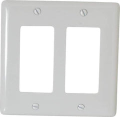 Hubbell Wiring Device-Kellems - 2 Gang, 4-1/2 Inch Long x 4.6 Inch Wide, Standard Outlet Wall Plate - GFCI/Surge Receptacle, White, Nylon - Eagle Tool & Supply