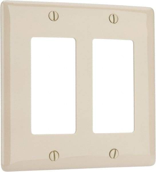 Hubbell Wiring Device-Kellems - 2 Gang, 4-1/2 Inch Long x 4.6 Inch Wide, Standard Outlet Wall Plate - GFCI/Surge Receptacle, Ivory, Nylon - Eagle Tool & Supply