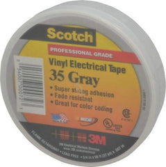 3M - 3/4" x 66', Gray Vinyl Electrical Tape - Series 35, 7 mil Thick, 1,250 V/mil Dielectric Strength, 17 Lb./Inch Tensile Strength - Eagle Tool & Supply