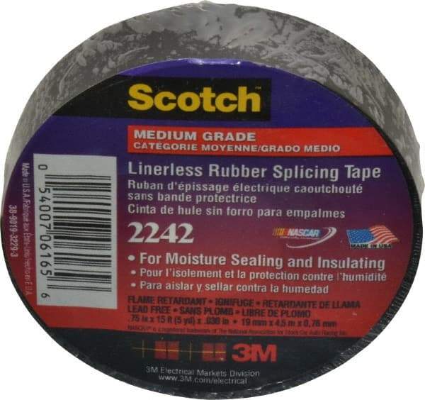 3M - 3/4" x 15', Black Rubber Electrical Tape - Series 2242, 30 mil Thick, 750 V/mil Dielectric Strength, 7.5 Lb./Inch Tensile Strength - Eagle Tool & Supply