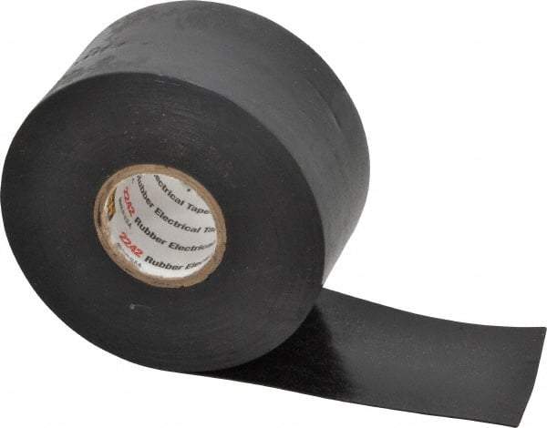 3M - 1-1/2" x 15', Black Rubber Electrical Tape - Series 2242, 30 mil Thick, 750 V/mil Dielectric Strength, 7.5 Lb./Inch Tensile Strength - Eagle Tool & Supply