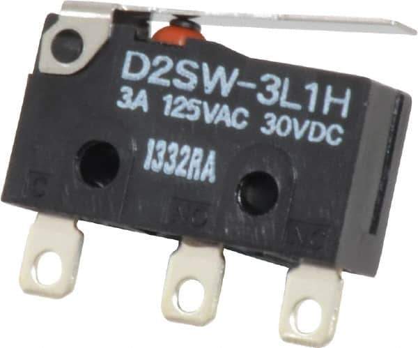 Omron - 3 Amp at 30 VDC, 3 Amp at 125 VAC, 2 Amp at 250 VAC, SPDT, Hinge Lever, Sealed Miniature Snap Action Switch - 250 VAC, 30 VDC, Solder Terminal, 2.12 Ounce Max Operating Force, 0.47 Inch High x 0.78 Inch Long x 1/4 Inch Wide, -13 to 185°F - Eagle Tool & Supply