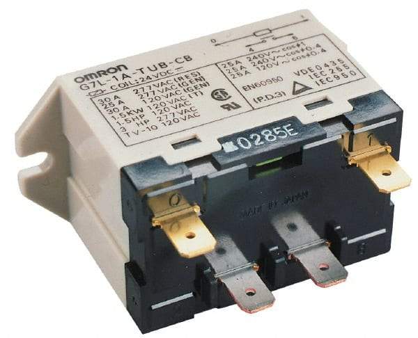 Omron - 1.7 to 2.5 VA Power Rating, Standard Electromechanical Quick Connect General Purpose Relay - 25 Amp at 220 VAC, DPST, 240 VAC, 68.5mm Wide x 47mm High x 33.5mm Deep - Eagle Tool & Supply