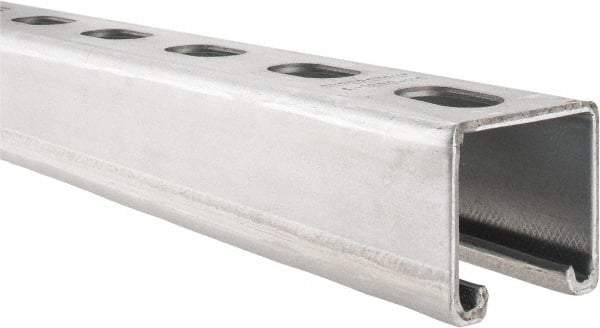 Thomas & Betts - 10' Long x 1-5/8" Wide x 1-5/8" High, 12 Gauge, Strip Steel, Half Slot Framing Channel & Strut - 0.105" Thick, Pre-Galvanized - Eagle Tool & Supply