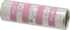 Thomas & Betts - 1/0 AWG Compatible, Noninsulated, Crimp-On Butt Splice Terminal - 2 Wire Entries, Copper Contacts, Tin Contact Plating, 1.63" OAL, Pink - Eagle Tool & Supply