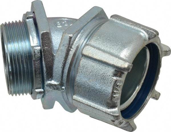 Thomas & Betts - 1-1/2" Trade, Malleable Iron Threaded Angled Liquidtight Conduit Connector - Noninsulated - Eagle Tool & Supply