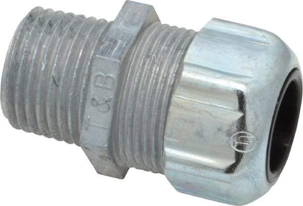 Thomas & Betts - 3/8 to 1/2" Cable Capacity, Liquidtight, Straight Strain Relief Cord Grip - 1/2 NPT Thread, 1-21/32" Long, Zinc - Eagle Tool & Supply