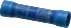 Thomas & Betts - 16 to 14 AWG Compatible, Vinyl Fully Insulated, Crimp-On Butt Splice Terminal - 2 Wire Entries, Copper Contacts, Tin Contact Plating, 1.13" OAL, Blue - Eagle Tool & Supply