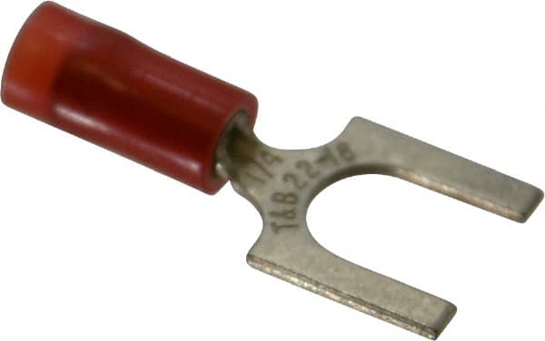 Thomas & Betts - 1/4" Stud, 22 to 16 AWG Compatible, Partially Insulated, Crimp Connection, Standard Fork Terminal - Eagle Tool & Supply