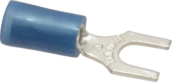 Thomas & Betts - #8 Stud, 18 to 14 AWG Compatible, Partially Insulated, Crimp Connection, Standard Fork Terminal - Eagle Tool & Supply