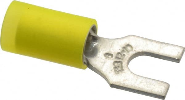 Thomas & Betts - #8 Stud, 12 to 10 AWG Compatible, Partially Insulated, Crimp Connection, Standard Fork Terminal - Eagle Tool & Supply