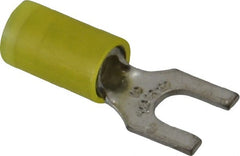 Thomas & Betts - #10 Stud, 12 to 10 AWG Compatible, Partially Insulated, Crimp Connection, Standard Fork Terminal - Eagle Tool & Supply