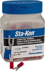 Thomas & Betts - #6 Stud, 22 to 16 AWG Compatible, Partially Insulated, Crimp Connection, Locking Fork Terminal - Eagle Tool & Supply