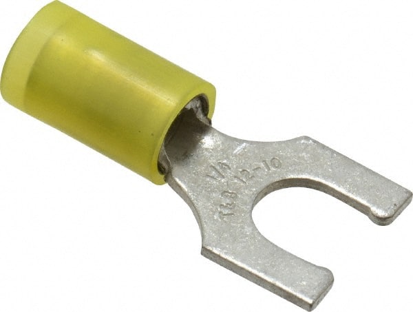 Thomas & Betts - 1/4" Stud, 12 to 10 AWG Compatible, Partially Insulated, Crimp Connection, Locking Fork Terminal - Eagle Tool & Supply